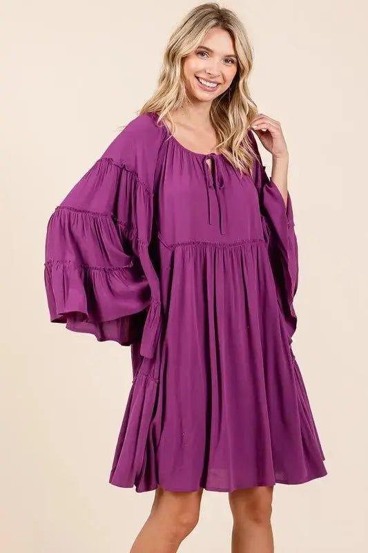 Mittoshop Frill Tie Neck Bell Sleeve Dress for Women - Love Salve